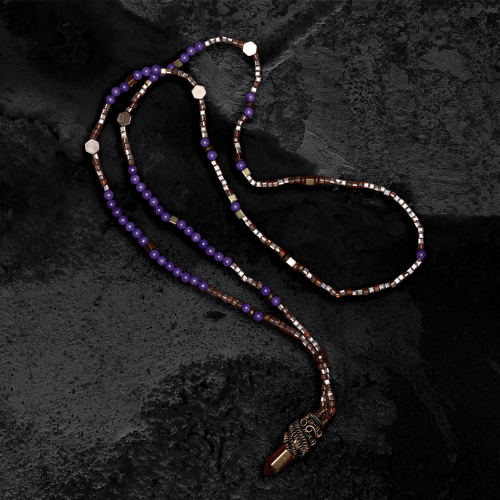 Autorski naszyjnik z kamiennym grotem w oplocie wire wrapping - jeden egzemplarz